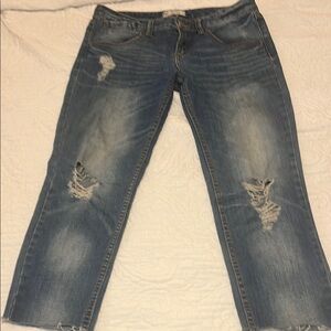 Free People Blue Ankle Cropped Distressed Jeans